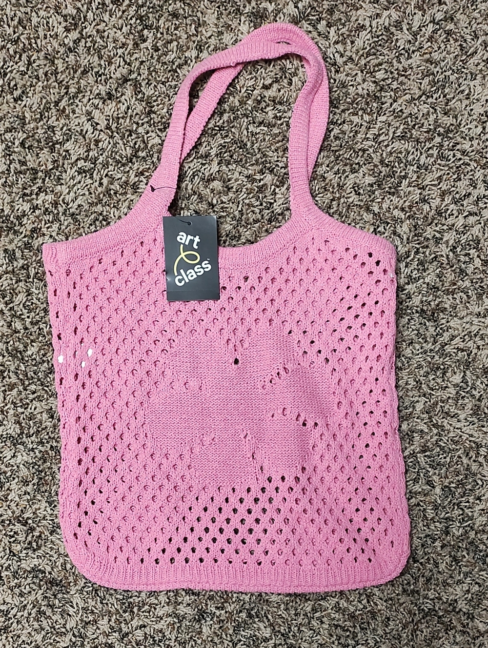 Art Class | Pink Crochet Tote Bag W/ Flower Design